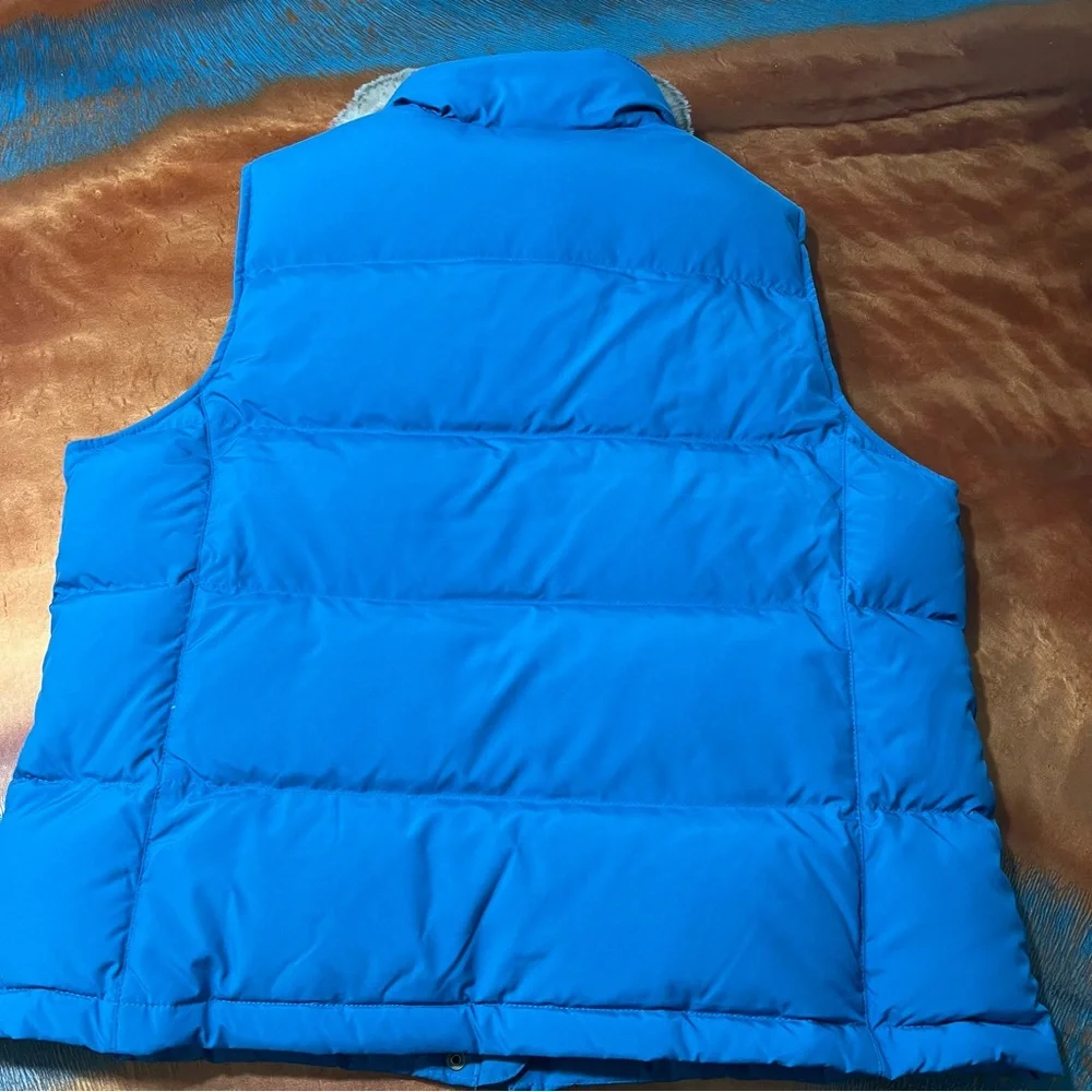 Vintage LL Bean Blue Down Puffer Vest detachable Faux Fur Collar XL